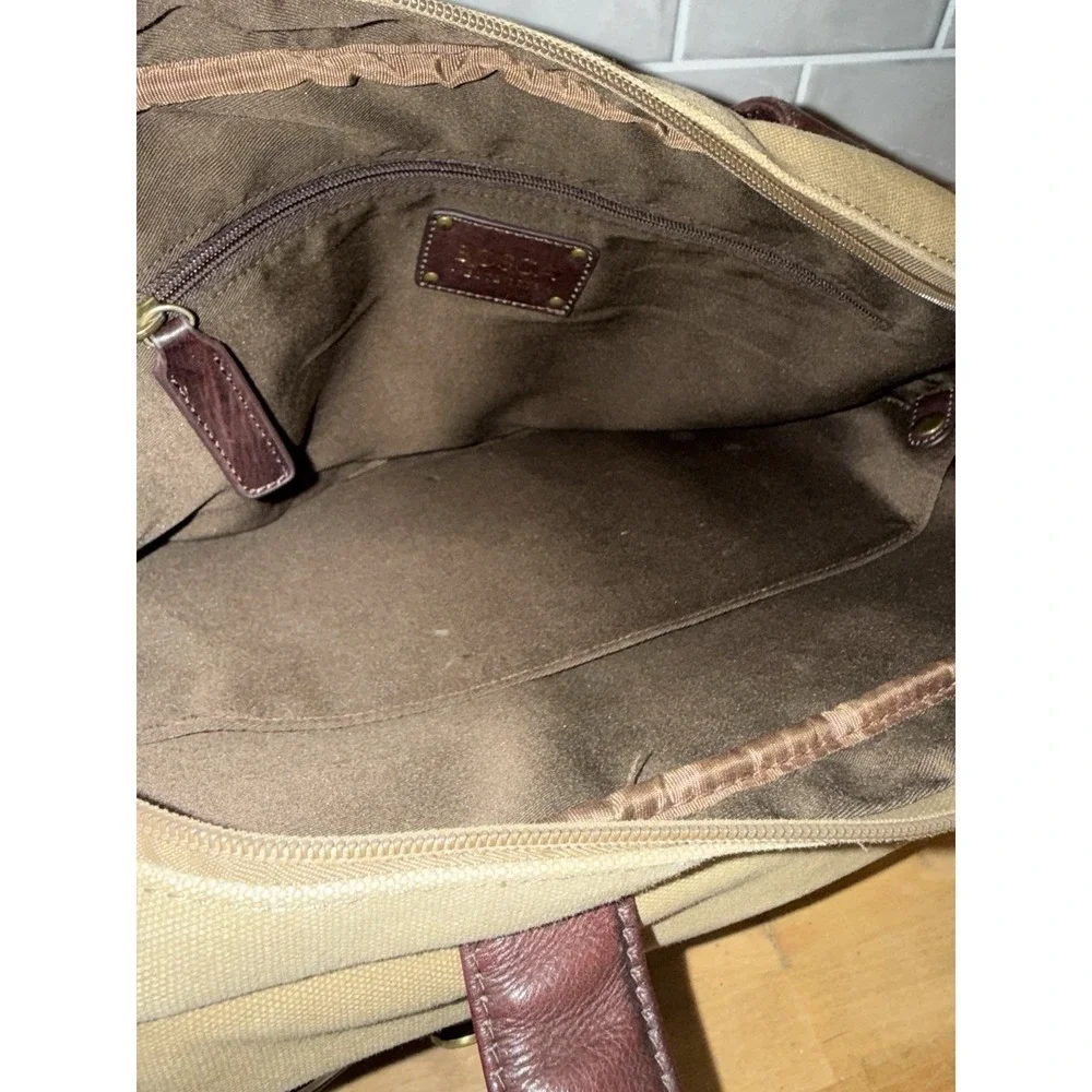 Bosca Leather & Canvas Messenger Bag Briefcase Tan & Brown Attache Laptop Work